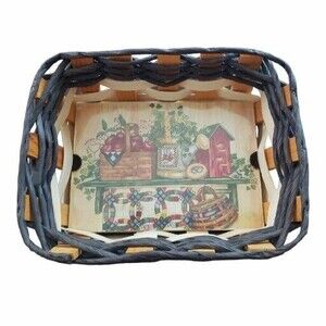 Woven Wooden Basket Tray Wall Hanging Cottagecore Apple Farmhouse Country Garden